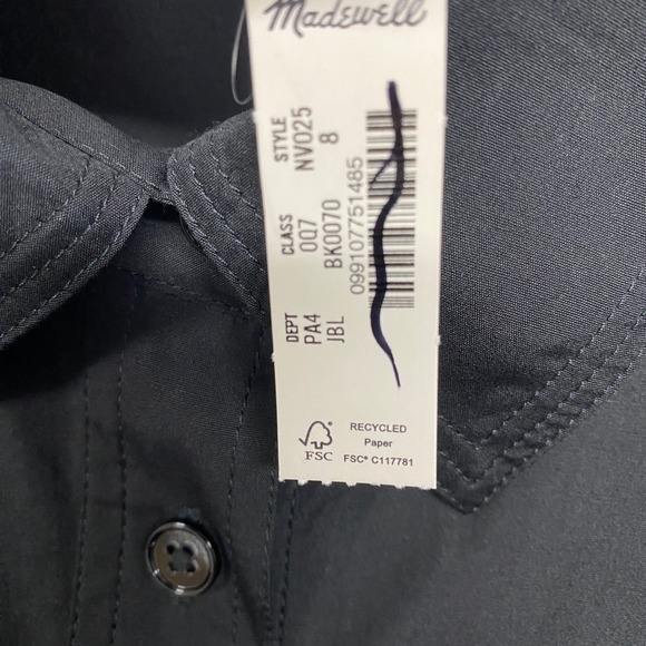 Madewell Dress 8 Black Seamed Long Sleeve Mini Poplin Shirtdress Pockets NV025 - Picture 7 of 13